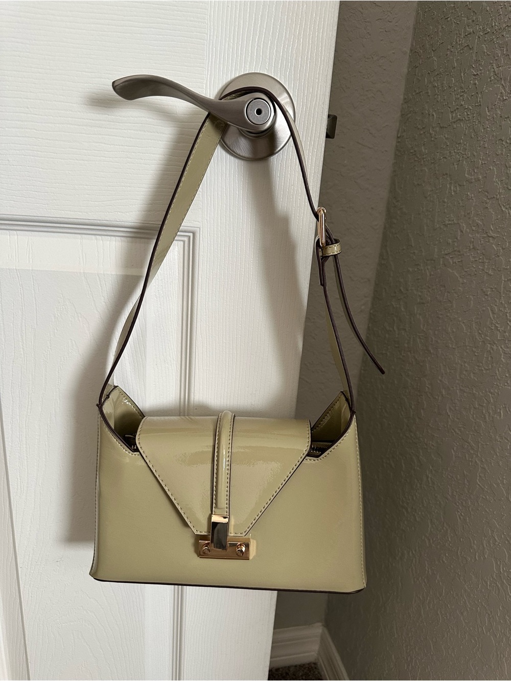TJ Maxx Glossy Pale Green Shoulder Bag with Gold Accent
